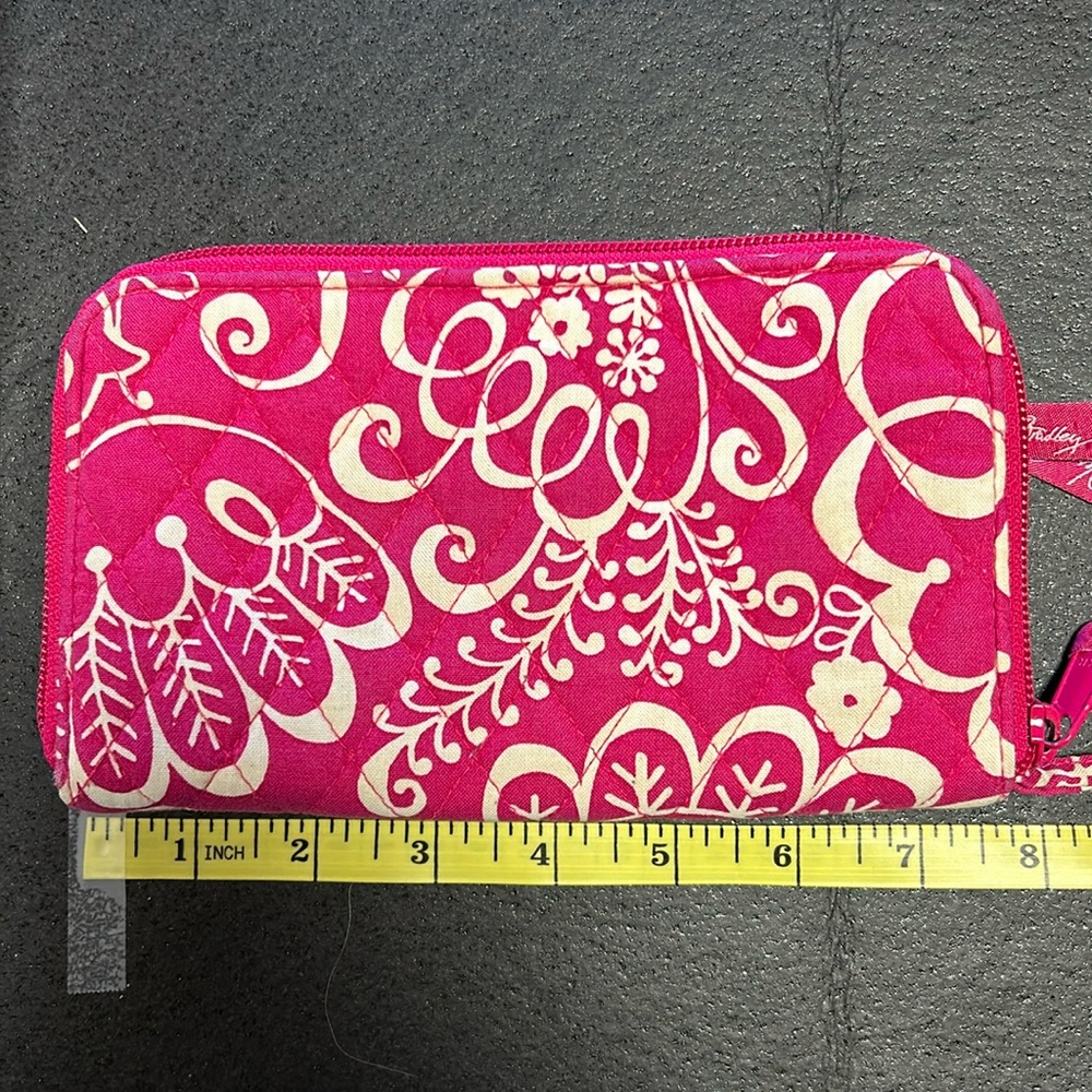 Vera Bradley zip around wallet wristlet clutch, pink/cream